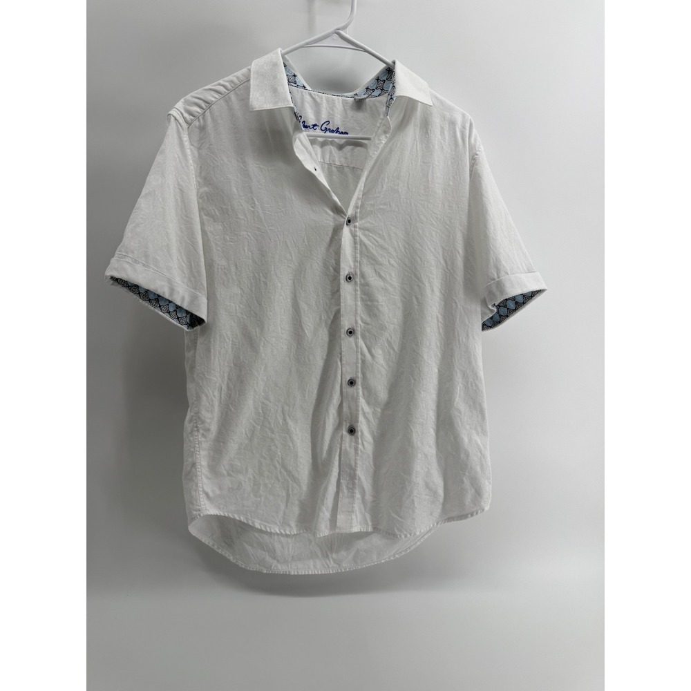 Robert Graham Mens White Textured Cotton Short Sleeve Button Down Shirt Size M